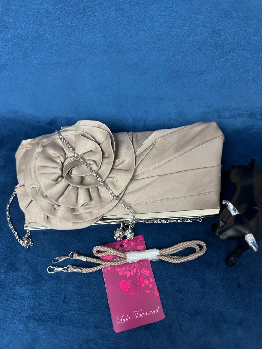 Lulu Townsend Taupe Satin Rose Frame Clutch